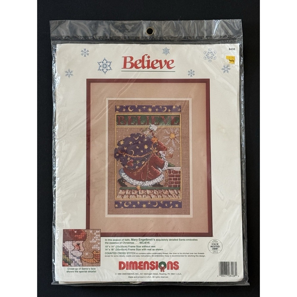 VTG 1990 Dimensions BELIEVE Mary Engelbreit Counted Cross Stitch Kit 8408 SEALED